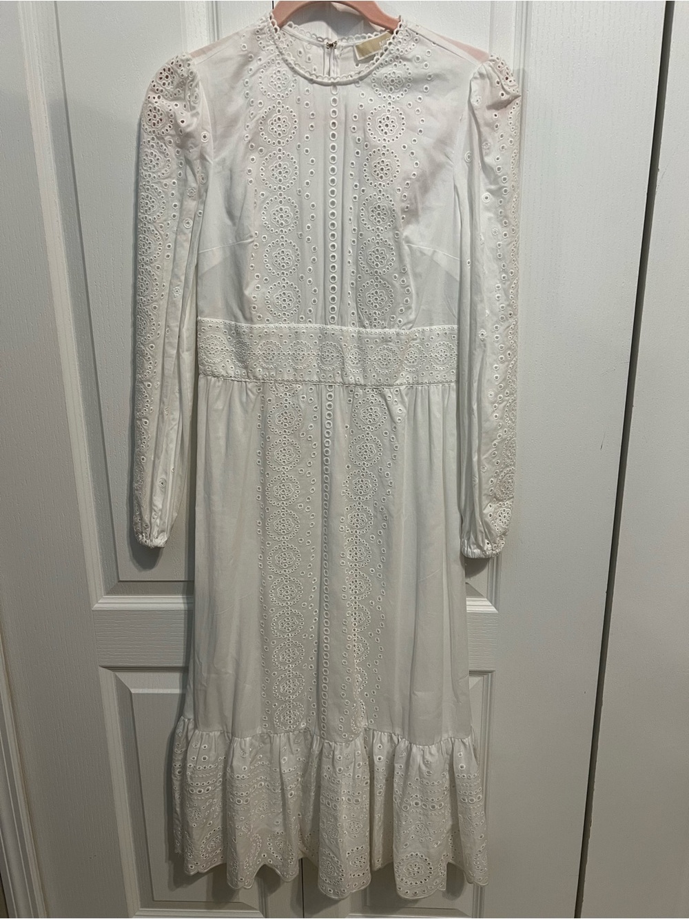MICHAEL Michael Kors White Long Sleeve Eyelet Midi Dress
